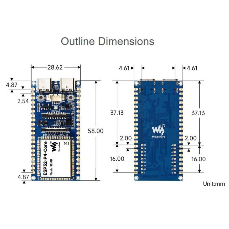 WAVESHARE ESP32-P4-Core Development Board, Equipped With RISC-V 32-Bit Dual-Core And Single-Core Processors, Supports USB OTG 2.0 HS, With Soldered Pin Header, No Soldered Pin Header