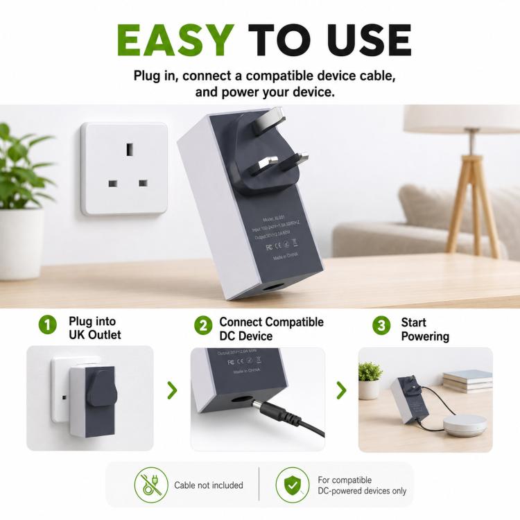 For Starlink Mini 60W Power Adapter 30V 2A DC Power Supply Plug, Power Cord Not Included, UK Plug