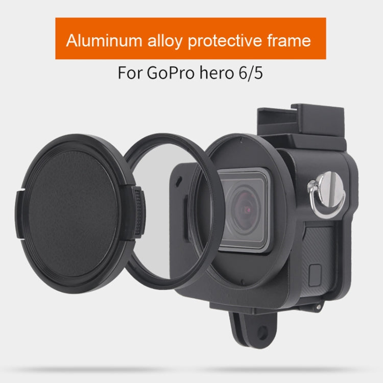 Housing Shell CNC Aluminum Alloy Protective Cage with Insurance Frame & 52mm UV Lens for GoPro HERO7 Black /6 /5, 52mm UV Black