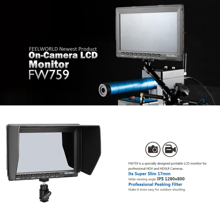 FEELWORLD FW759 1280x800 7 inch IPS Screen Ultra-thin HD Camera Field Monitor, FW759