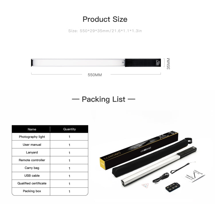 LUXCeO Q508S Dual Color Temperature 1000LM Photo LED Stick Video Light Handheld LED Fill Light Flash Lighting Lamp, Q508S