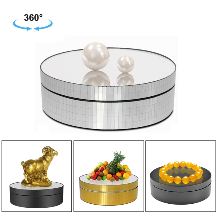 12cm 360 Degree Rotating Turntable Mirror Electric Display Stand Video Shooting Props Turntable, Load: 3kg, 12cm Mirror Sequins Silver, 12cm Mirror Sequins Gold
