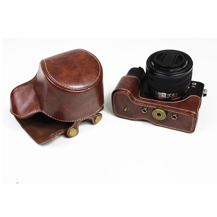 Full Body Camera PU Leather Case Bag for Sony LCE-7C / Alpha 7C / A7C 28-60mm / 40.5mm Lens, For Sony A7C