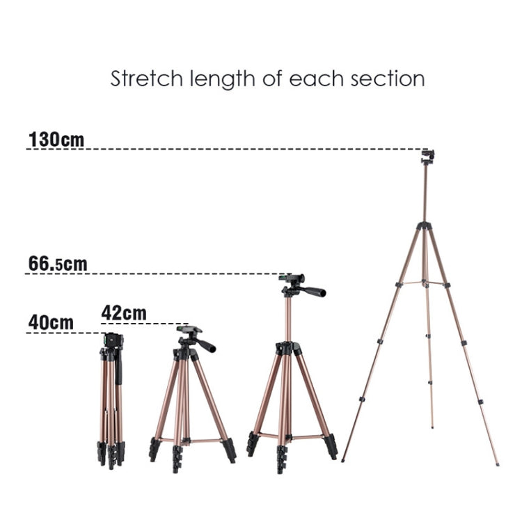 130cm 4-Section Folding Aluminum Alloy Tripod Mount with Three-Dimensional Head, L-3130 Silver, L-3130 Black, L-3130 Champagne Gold