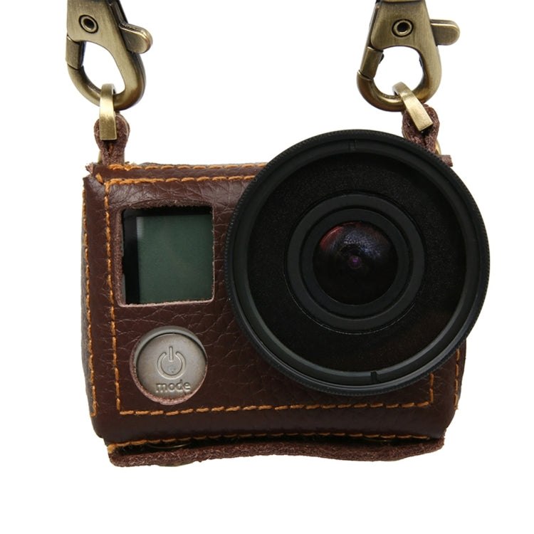 For GoPro HERO4 Litchi Texture Genuine Leather Protective Case with Sling, Litchi Texture (Brown)