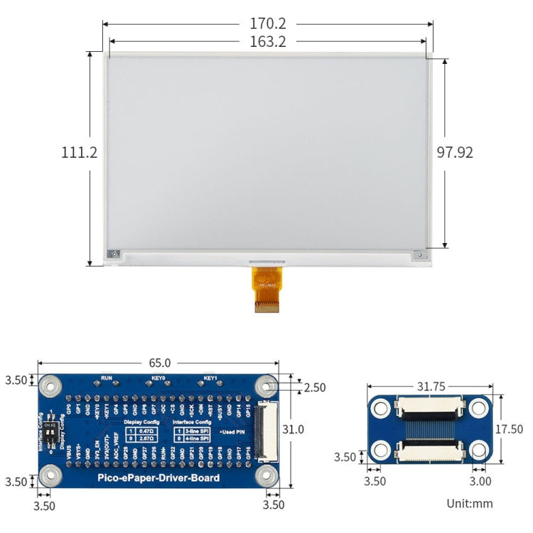 Waveshare 7.5 inch 800x480 Pixel Red Black White E-Paper E-Ink Display Module (B) for Raspberry Pi Pico, SPI Interface, 20129