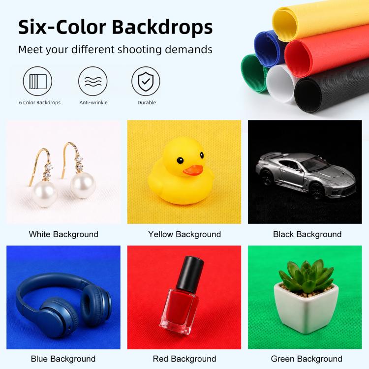 20cm Folding Portable 550LM Light Photo Lighting Studio Shooting Tent Box Kit with 6 Colors Backdrops (Black, White, Yellow, Red, Green, Blue), Unfold Size: 24cm x 23cm x 23cm