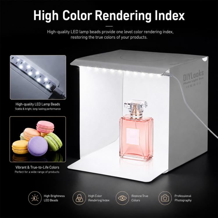20cm Folding Portable 550LM Light Photo Lighting Studio Shooting Tent Box Kit with 6 Colors Backdrops (Black, White, Yellow, Red, Green, Blue), Unfold Size: 24cm x 23cm x 23cm