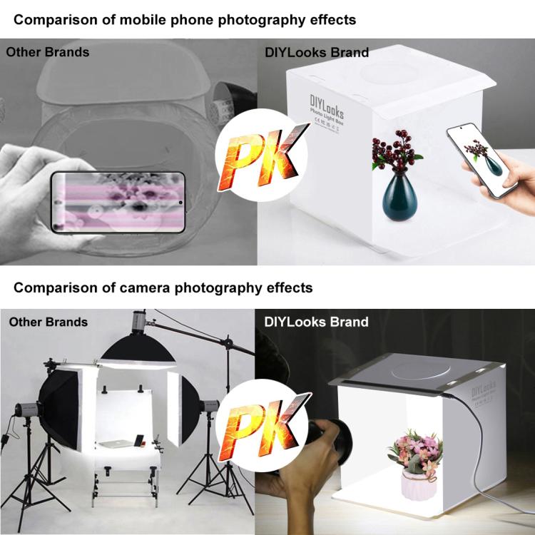 20cm Folding Portable 550LM Light Photo Lighting Studio Shooting Tent Box Kit with 6 Colors Backdrops (Black, White, Yellow, Red, Green, Blue), Unfold Size: 24cm x 23cm x 23cm