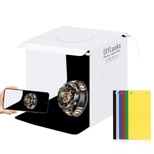 20cm Include 2 LED Panels Folding Portable 1100LM Light Photo Lighting Studio Shooting Tent Box Kit with 6 Colors Backdrops (Black, White, Yellow, Red, Green, Blue), Unfold Size: 24cm x 23cm x 23cm