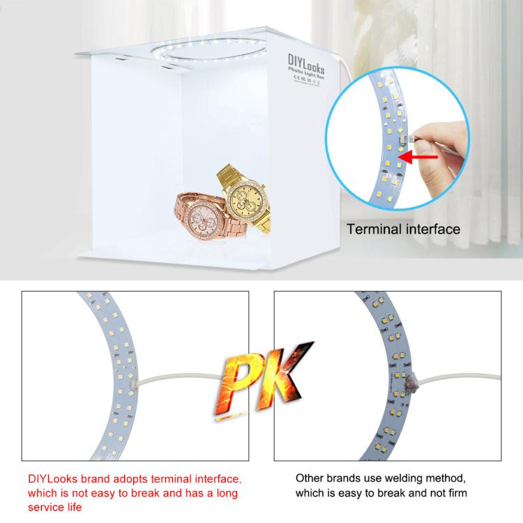 23cm Ring LED Panel Folding Portable Light Photo Lighting Studio Shooting Tent Box Kit with 6 Colors Backdrops (Black, White, Yellow, Red, Green, Blue), Unfold Size: 24cm x 23cm x 23cm