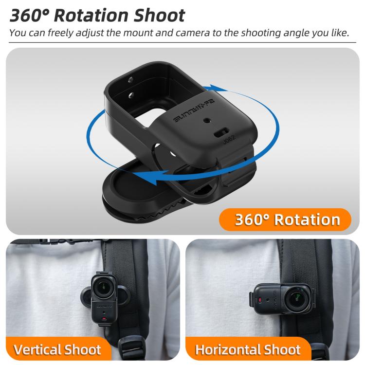 For DJI Osmo Nano Sunnylife Backpack Clip Action Camera Clamp 360 Degree Rotation Vertical-Horizontal Mount, ON-J062 Backpack Clip