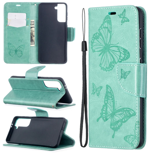Embossing Two Butterflies Pattern Horizontal Flip PU Leather Case with Holder & Card Slot & Wallet & Lanyard, For Samsung Galaxy S21 5G, For Samsung Galaxy S21+ 5G, For Samsung Galaxy S21 Ultra 5G
