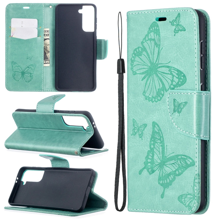 Embossing Two Butterflies Pattern Horizontal Flip PU Leather Case with Holder & Card Slot & Wallet & Lanyard, For Samsung Galaxy S21 5G, For Samsung Galaxy S21+ 5G, For Samsung Galaxy S21 Ultra 5G