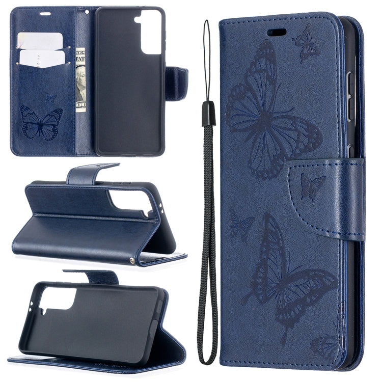 Embossing Two Butterflies Pattern Horizontal Flip PU Leather Case with Holder & Card Slot & Wallet & Lanyard, For Samsung Galaxy S21 5G, For Samsung Galaxy S21+ 5G, For Samsung Galaxy S21 Ultra 5G
