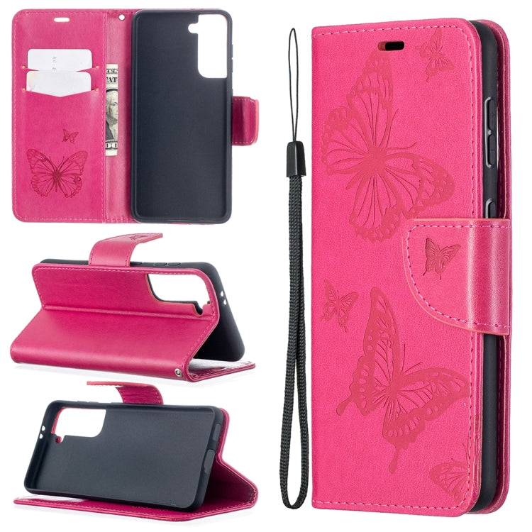 Embossing Two Butterflies Pattern Horizontal Flip PU Leather Case with Holder & Card Slot & Wallet & Lanyard, For Samsung Galaxy S21 5G, For Samsung Galaxy S21+ 5G, For Samsung Galaxy S21 Ultra 5G