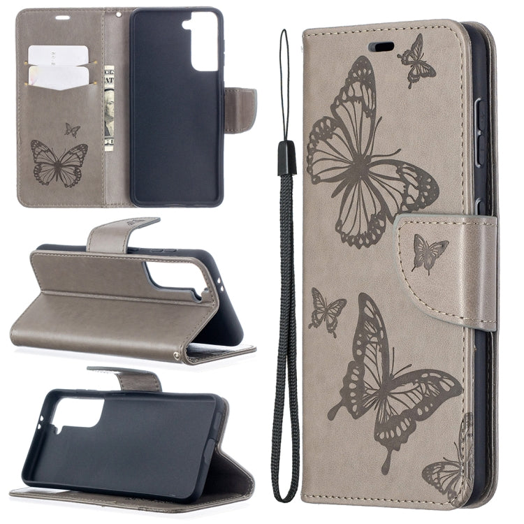 Embossing Two Butterflies Pattern Horizontal Flip PU Leather Case with Holder & Card Slot & Wallet & Lanyard, For Samsung Galaxy S21 5G, For Samsung Galaxy S21+ 5G, For Samsung Galaxy S21 Ultra 5G