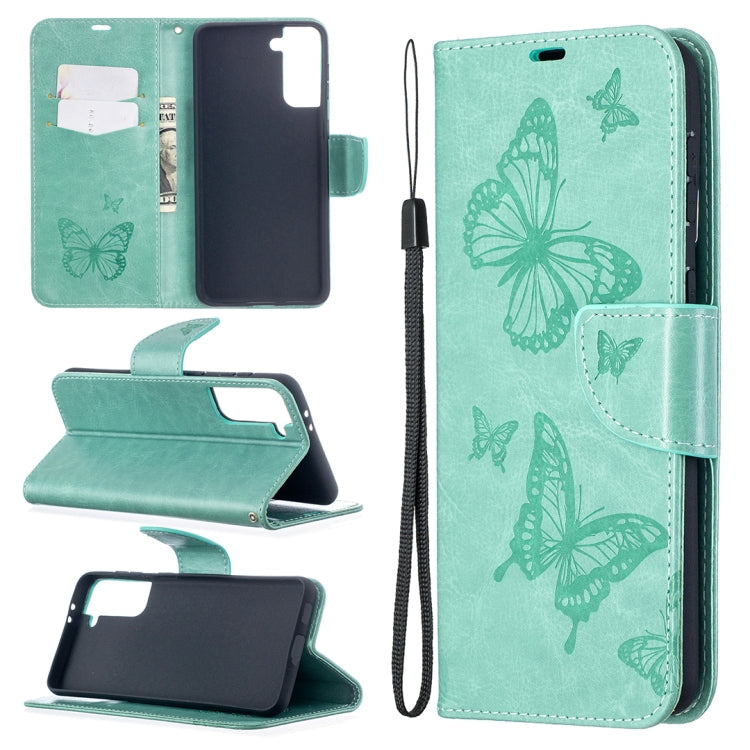 Embossing Two Butterflies Pattern Horizontal Flip PU Leather Case with Holder & Card Slot & Wallet & Lanyard, For Samsung Galaxy S21 5G, For Samsung Galaxy S21+ 5G, For Samsung Galaxy S21 Ultra 5G