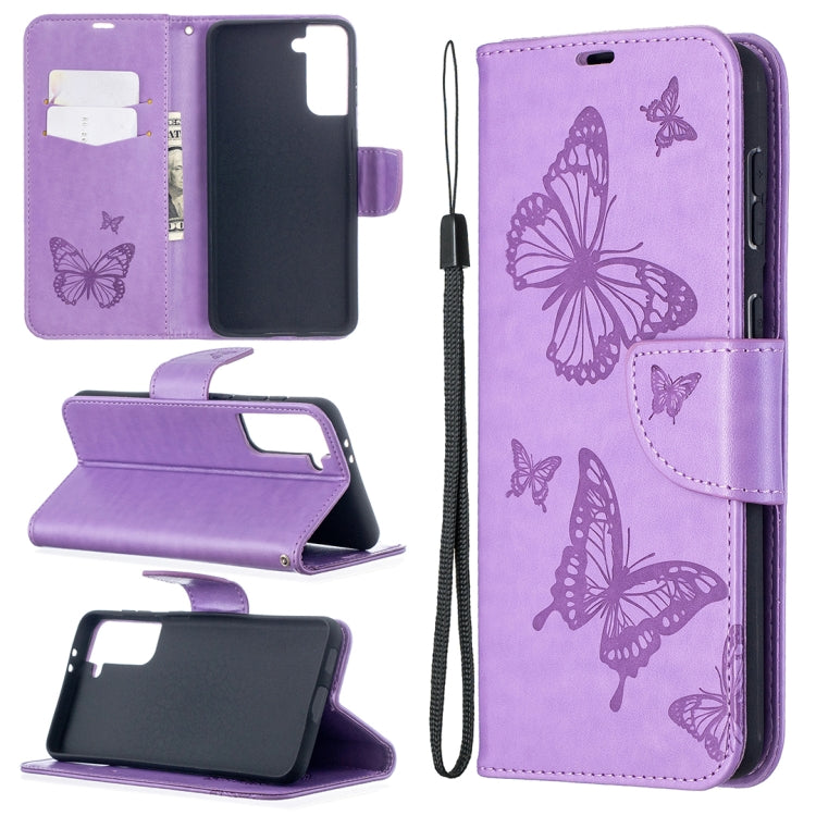 Embossing Two Butterflies Pattern Horizontal Flip PU Leather Case with Holder & Card Slot & Wallet & Lanyard, For Samsung Galaxy S21 5G, For Samsung Galaxy S21+ 5G, For Samsung Galaxy S21 Ultra 5G