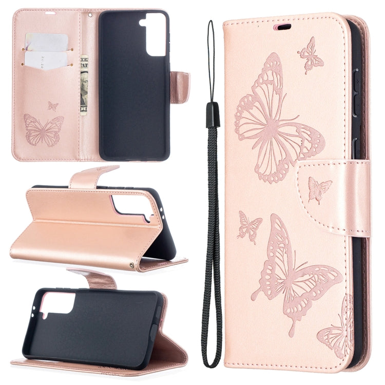 Embossing Two Butterflies Pattern Horizontal Flip PU Leather Case with Holder & Card Slot & Wallet & Lanyard, For Samsung Galaxy S21 5G, For Samsung Galaxy S21+ 5G, For Samsung Galaxy S21 Ultra 5G