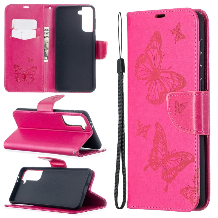 Embossing Two Butterflies Pattern Horizontal Flip PU Leather Case with Holder & Card Slot & Wallet & Lanyard, For Samsung Galaxy S21 5G, For Samsung Galaxy S21+ 5G, For Samsung Galaxy S21 Ultra 5G