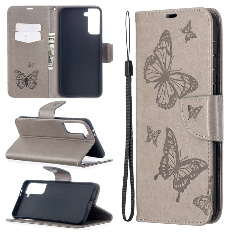 Embossing Two Butterflies Pattern Horizontal Flip PU Leather Case with Holder & Card Slot & Wallet & Lanyard, For Samsung Galaxy S21 5G, For Samsung Galaxy S21+ 5G, For Samsung Galaxy S21 Ultra 5G