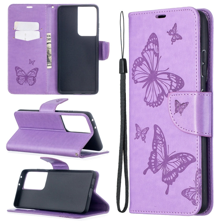 Embossing Two Butterflies Pattern Horizontal Flip PU Leather Case with Holder & Card Slot & Wallet & Lanyard, For Samsung Galaxy S21 5G, For Samsung Galaxy S21+ 5G, For Samsung Galaxy S21 Ultra 5G