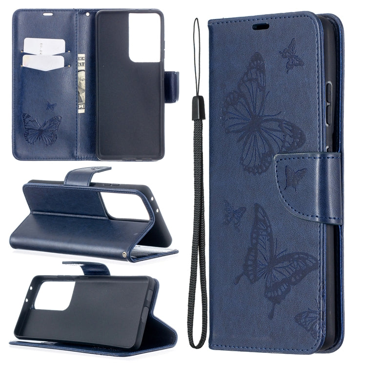 Embossing Two Butterflies Pattern Horizontal Flip PU Leather Case with Holder & Card Slot & Wallet & Lanyard, For Samsung Galaxy S21 5G, For Samsung Galaxy S21+ 5G, For Samsung Galaxy S21 Ultra 5G