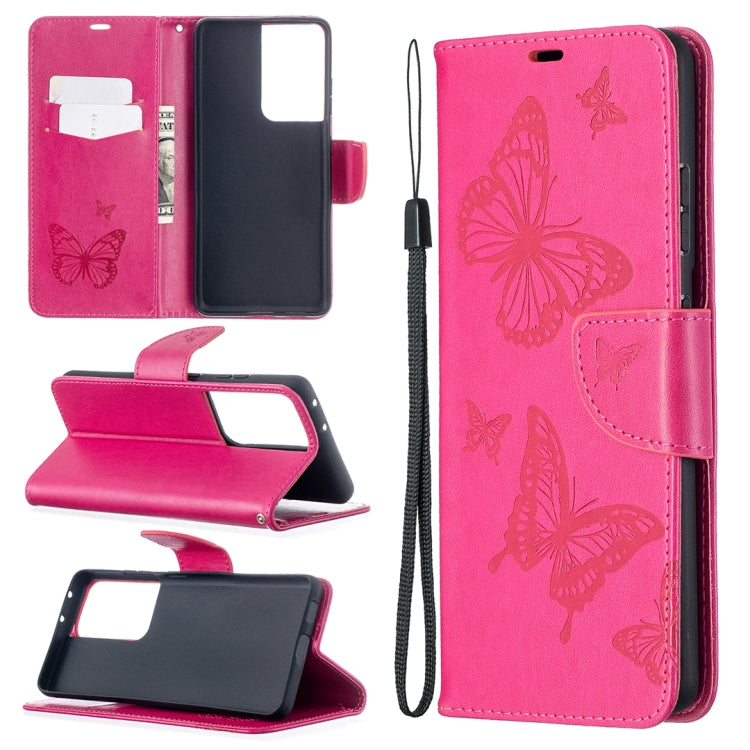 Embossing Two Butterflies Pattern Horizontal Flip PU Leather Case with Holder & Card Slot & Wallet & Lanyard, For Samsung Galaxy S21 5G, For Samsung Galaxy S21+ 5G, For Samsung Galaxy S21 Ultra 5G