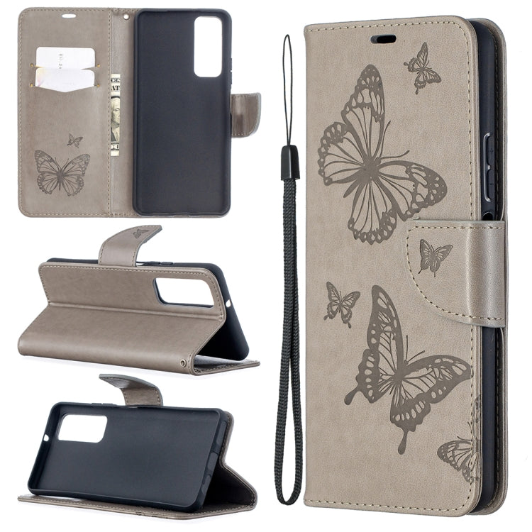 Two Butterflies Embossing Pattern Horizontal Flip Leather Case with Holder & Card Slot & Wallet & Lanyard, For Huawei P smart 2021 / Y7a, For Samsung Galaxy A12