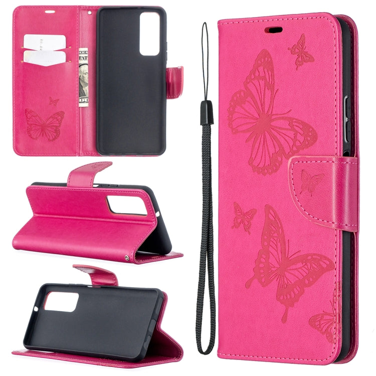 Two Butterflies Embossing Pattern Horizontal Flip Leather Case with Holder & Card Slot & Wallet & Lanyard, For Huawei P smart 2021 / Y7a, For Samsung Galaxy A12
