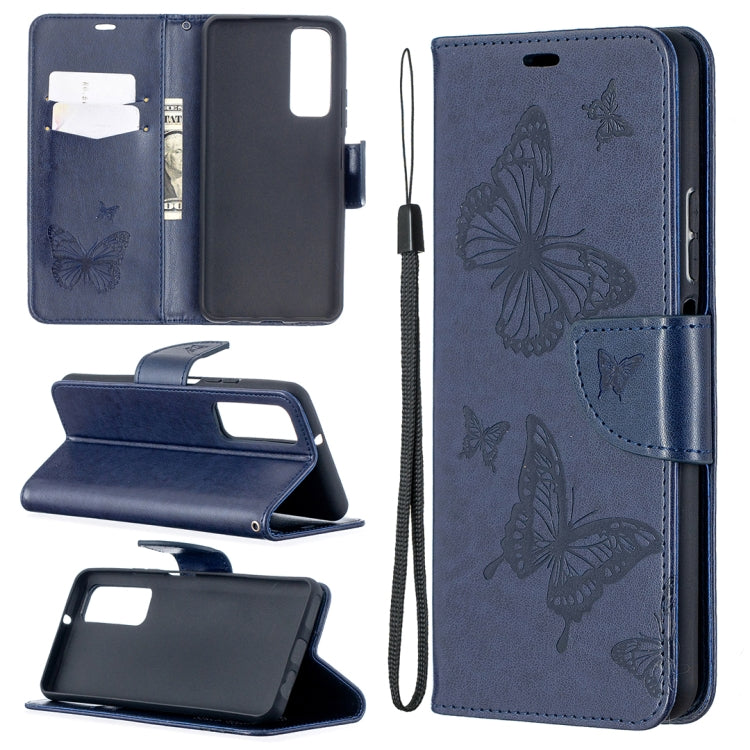 Two Butterflies Embossing Pattern Horizontal Flip Leather Case with Holder & Card Slot & Wallet & Lanyard, For Huawei P smart 2021 / Y7a, For Samsung Galaxy A12