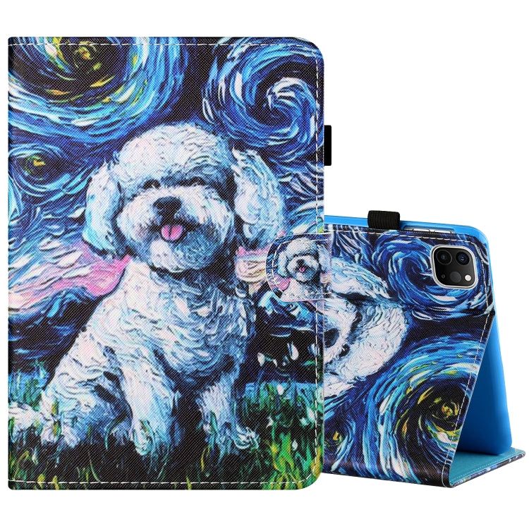 Sewing Thread Horizontal Painted Flat Leather Case with Pen Cover & Anti Skid Strip & Card Slot & Holder & Sleep / Wake-up Function, For iPad Air 2, For  iPad 9.7 (2018) / (2017), For iPad Air 2022 / 2020 10.9