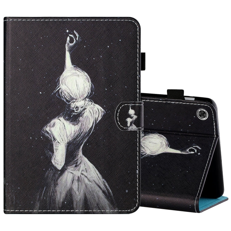 Sewing Thread Horizontal Painted Flat Leather Case with Pen Cover & Anti Skid Strip & Card Slot & Holder & Sleep / Wake-up Function, For Lenovo Tab FHD M10 Plus X606F