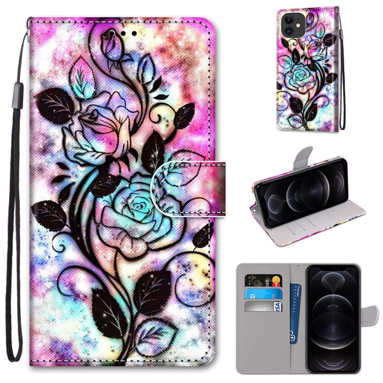 Coloured Drawing Cross Texture Horizontal Flip PU Leather Case with Holder & Card Slots & Wallet & Lanyard, For iPhone 12 mini, For iPhone 12 / 12 Pro