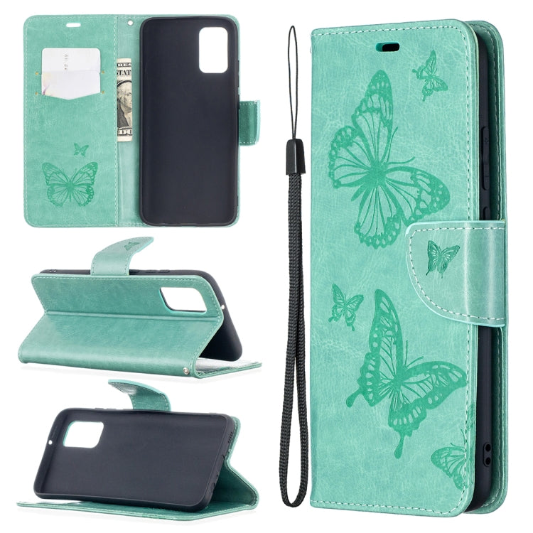 Embossing Two Butterflies Pattern Horizontal Flip PU Leather Case with Holder & Card Slot & Wallet & Lanyard, For Samsung Galaxy A02s (EU Version)
