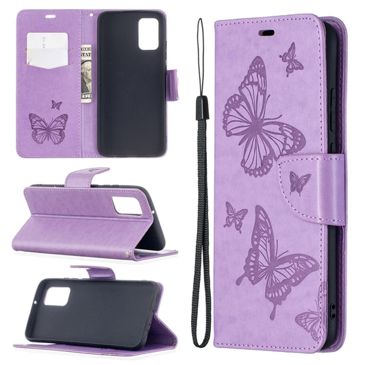 Embossing Two Butterflies Pattern Horizontal Flip PU Leather Case with Holder & Card Slot & Wallet & Lanyard, For Samsung Galaxy A02s (EU Version)