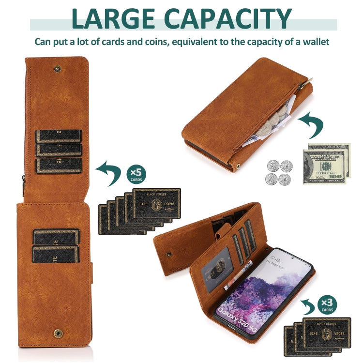 Skin-feel Crazy Horse Texture Zipper Wallet Bag Horizontal Flip Leather Case with Holder & Card Slots & Wallet & Lanyard, For Samsung Galaxy S20, For Samsung Galaxy S20+, For Samsung Galaxy S20 Ultra, For Samsung Galaxy S20 FE 5G                       ...