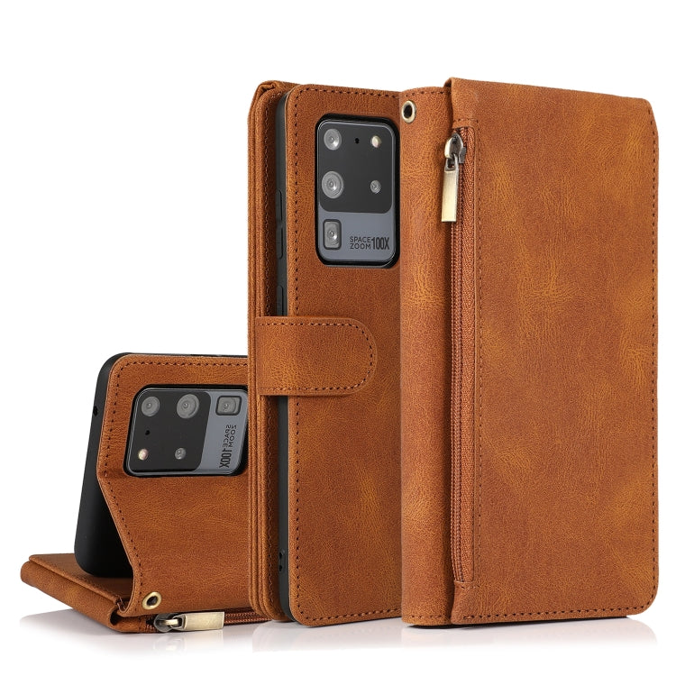 Skin-feel Crazy Horse Texture Zipper Wallet Bag Horizontal Flip Leather Case with Holder & Card Slots & Wallet & Lanyard, For Samsung Galaxy S20, For Samsung Galaxy S20+, For Samsung Galaxy S20 Ultra, For Samsung Galaxy S20 FE 5G                       ...