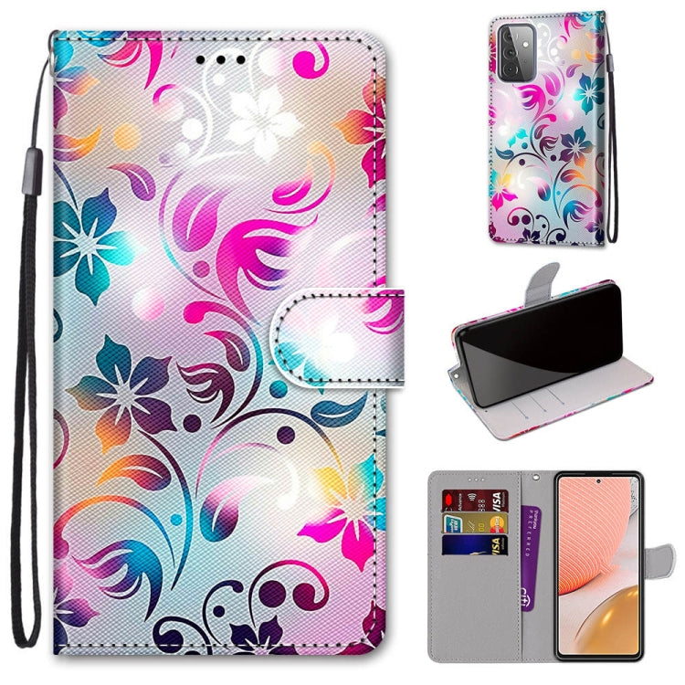 Coloured Drawing Cross Texture Horizontal Flip PU Leather Case with Holder & Card Slots & Wallet & Lanyard, For Samsung Galaxy A52 5G, For Samsung Galaxy A72 5G / 4G