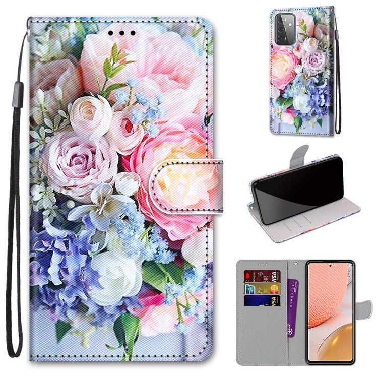 Coloured Drawing Cross Texture Horizontal Flip PU Leather Case with Holder & Card Slots & Wallet & Lanyard, For Samsung Galaxy A52 5G, For Samsung Galaxy A72 5G / 4G