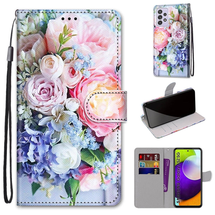 Coloured Drawing Cross Texture Horizontal Flip PU Leather Case with Holder & Card Slots & Wallet & Lanyard, For Samsung Galaxy A52 5G, For Samsung Galaxy A72 5G / 4G