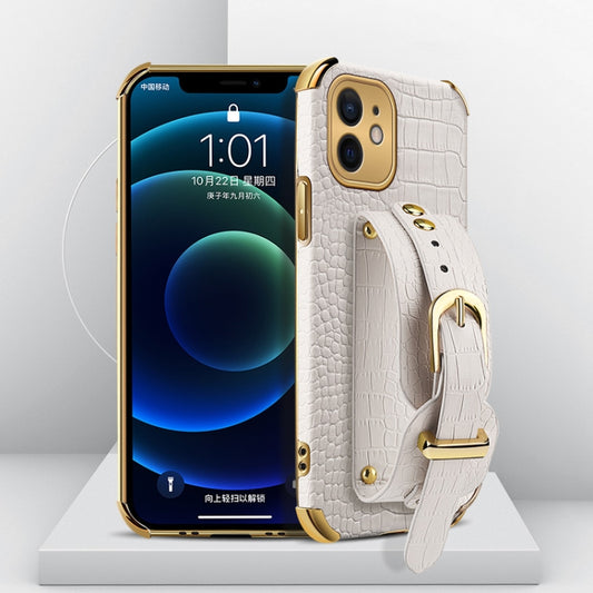 Electroplated TPU Crocodile Pattern Leather Case with Wrist Strap, For iPhone 12 mini, For iPhone 12, For iPhone 12 Pro, For iPhone 12 Pro Max