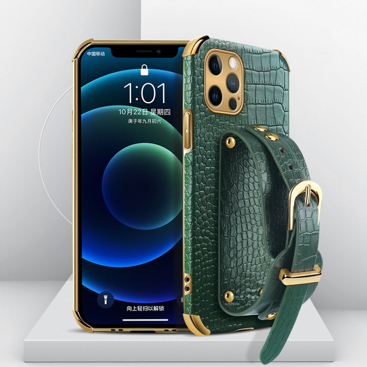 Electroplated TPU Crocodile Pattern Leather Case with Wrist Strap, For iPhone 12 mini, For iPhone 12, For iPhone 12 Pro, For iPhone 12 Pro Max