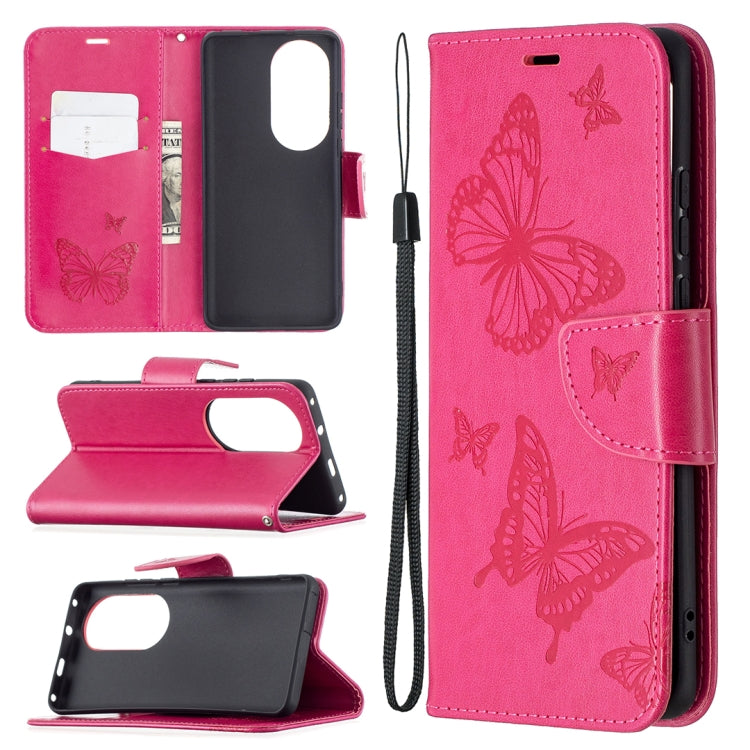 Two Butterflies Embossing Pattern Horizontal Flip Leather Case with Holder & Card Slot & Wallet & Lanyard, For LG K42, For Nokia C1 Plus, For Xiaomi Redmi Note 10 Pro, For Huawei P50, For Huawei P50 Pro, For Samsung Galaxy A32 4G