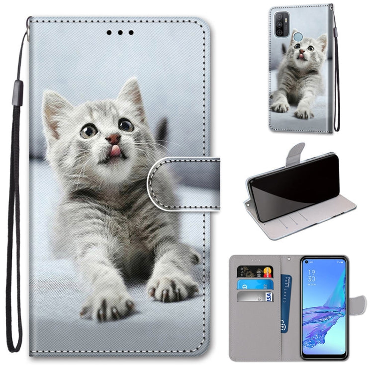 Coloured Drawing Cross Texture Horizontal Flip PU Leather Case with Holder & Card Slots & Wallet & Lanyard, For OPPO A53 4G(2020) / A53s / A32 / A33 (2020), For OPPO F17 Pro / A93 4G / Reno4 Lite / Reno4 F