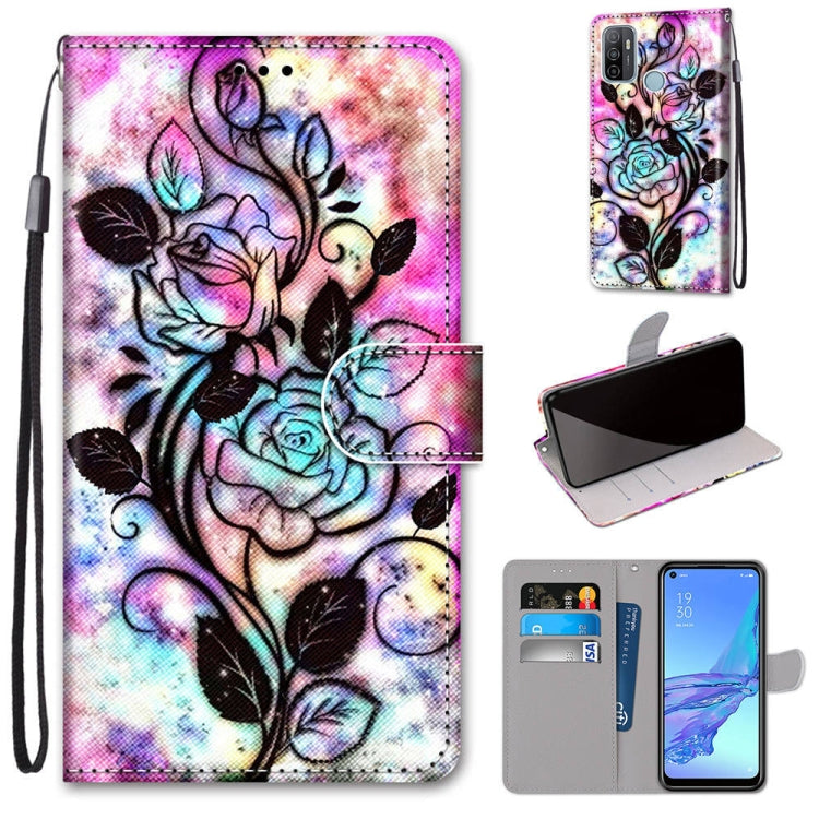 Coloured Drawing Cross Texture Horizontal Flip PU Leather Case with Holder & Card Slots & Wallet & Lanyard, For OPPO A53 4G(2020) / A53s / A32 / A33 (2020), For OPPO F17 Pro / A93 4G / Reno4 Lite / Reno4 F