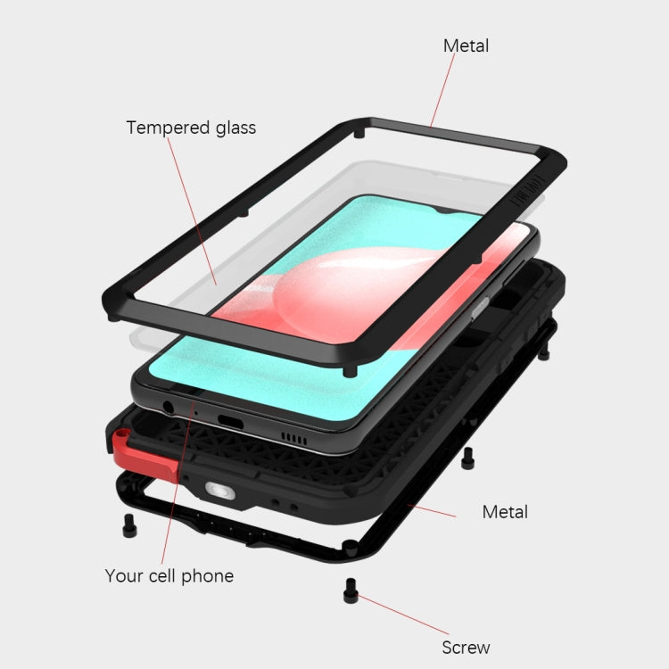 LOVE MEI Metal Shockproof Waterproof Dustproof Protective Case with Glass, For Samsung Galaxy A32 5G, For Samsung Galaxy A52 5G / 4G, For Samsung Galaxy S21 5G, For Samsung Galaxy A42, For Samsung Galaxy S21+ 5G, For Samsung Galaxy A72 5G / 4G