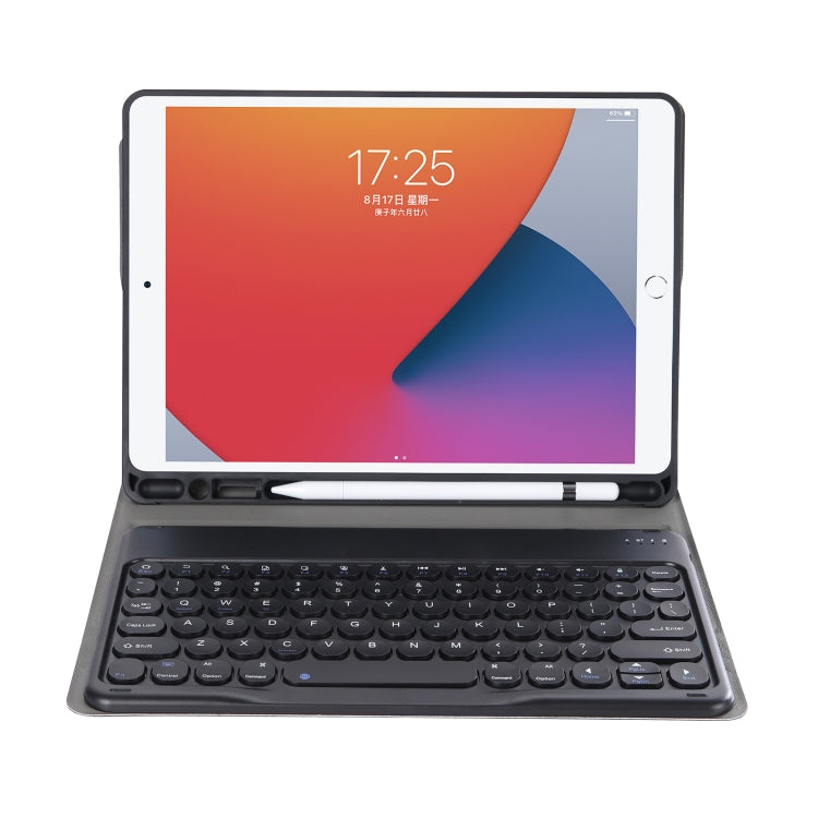 YA098B Detachable Lambskin Texture Round Keycap Bluetooth Keyboard Leather Case with Pen Slot & Stand, For iPad Air 5 / 4 10.9 inch 2020 / Pro 11 inch 2020 / 2018, For iPad 10.2 (2020) & (2019) / Air 3 10.5 inch / Pro 10.5 inch                         ...