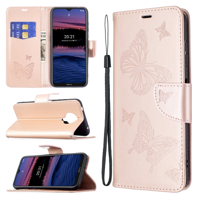 Embossing Two Butterflies Pattern Horizontal Flip PU Leather Case with Holder & Card Slot & Wallet & Lanyard, For Nokia G20, For Nokia 1.4, For Samsung Galaxy S21 FE